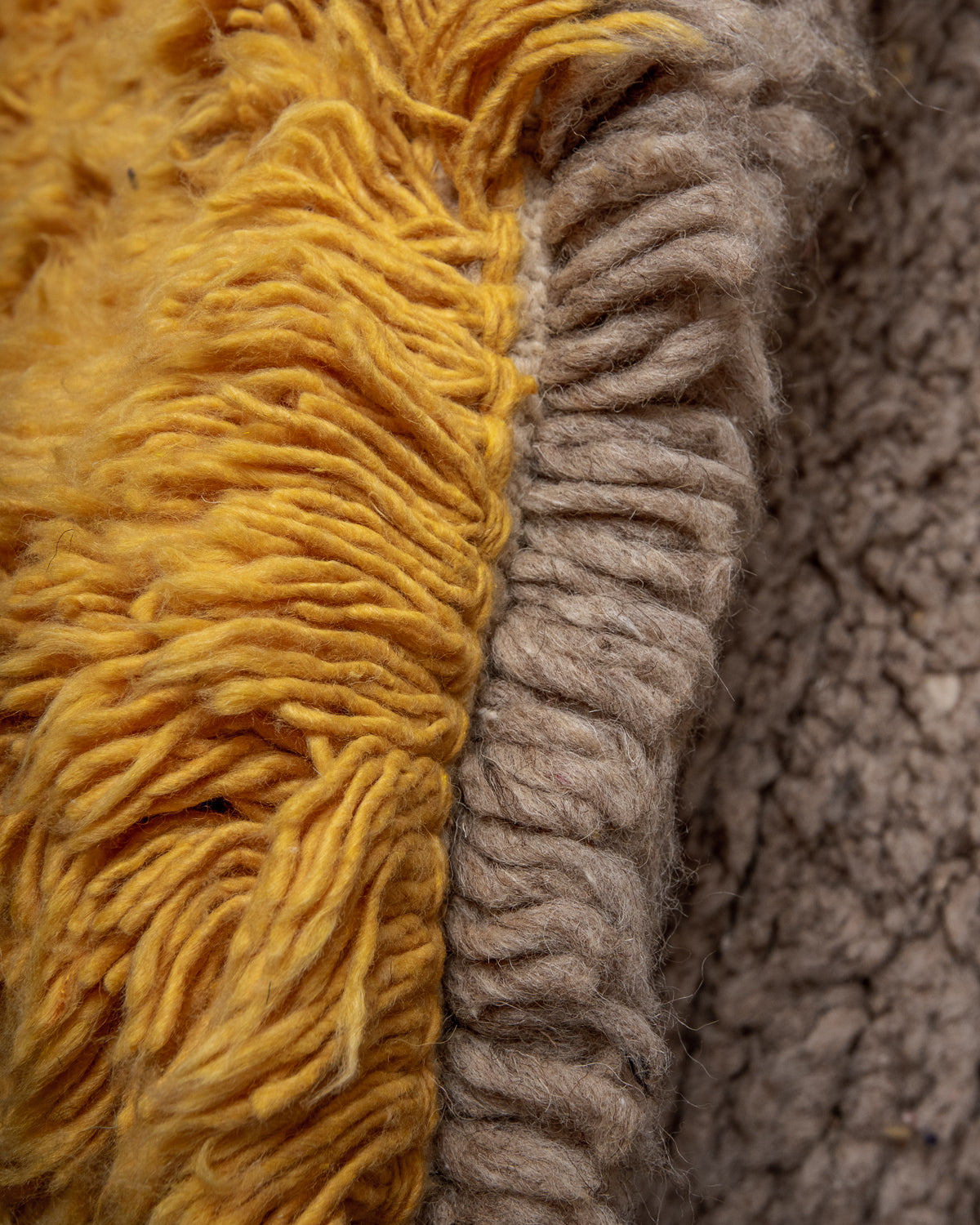 Modern, designer, handcrafted Berber rug from Morocco. Beniourain carpet with beautiful colours and patterns and fluffy wool texture.